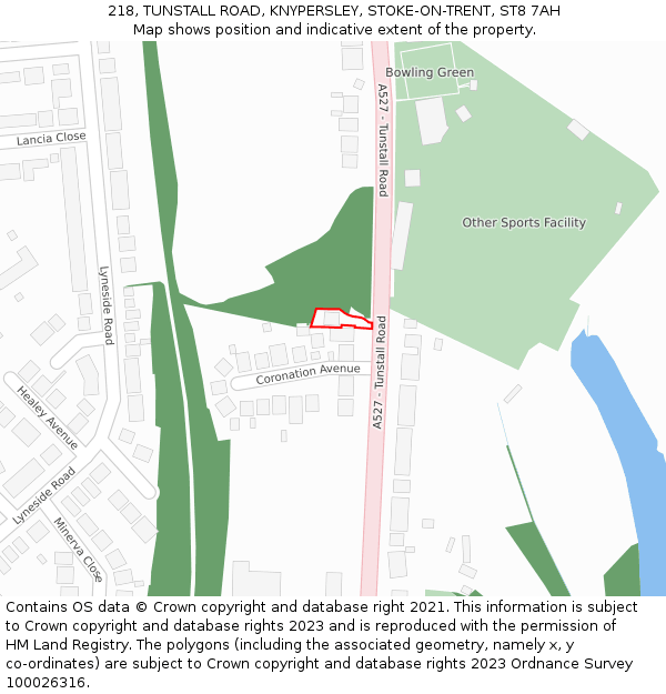 218, TUNSTALL ROAD, KNYPERSLEY, STOKE-ON-TRENT, ST8 7AH: Location map and indicative extent of plot