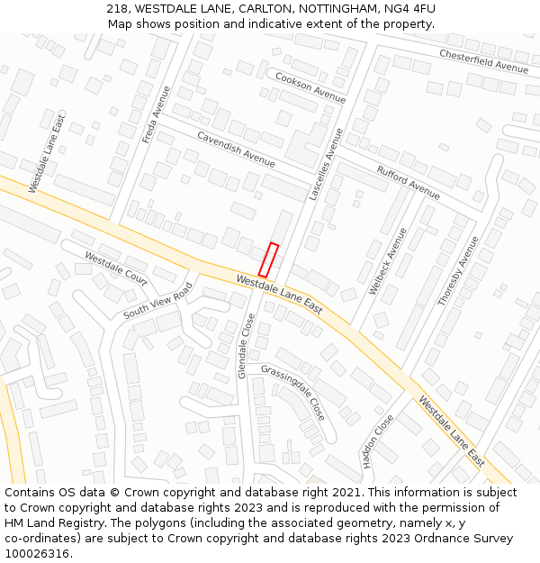 218, WESTDALE LANE, CARLTON, NOTTINGHAM, NG4 4FU: Location map and indicative extent of plot