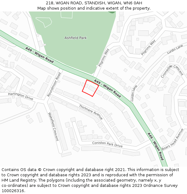 218, WIGAN ROAD, STANDISH, WIGAN, WN6 0AH: Location map and indicative extent of plot