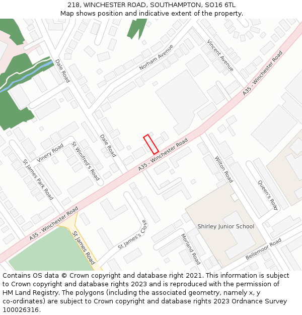 218, WINCHESTER ROAD, SOUTHAMPTON, SO16 6TL: Location map and indicative extent of plot