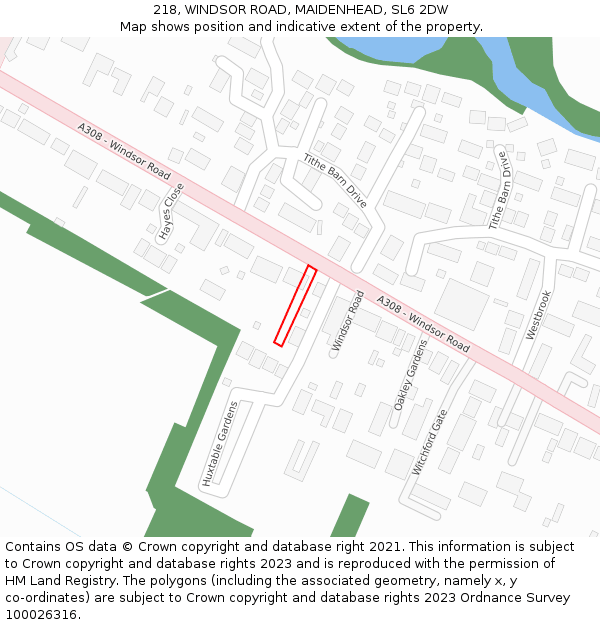 218, WINDSOR ROAD, MAIDENHEAD, SL6 2DW: Location map and indicative extent of plot