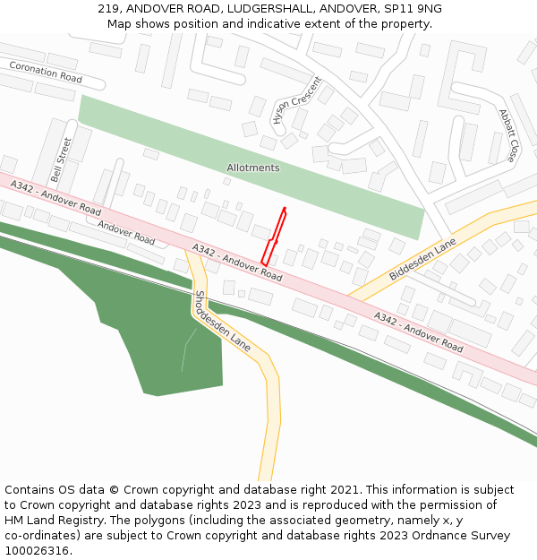 219, ANDOVER ROAD, LUDGERSHALL, ANDOVER, SP11 9NG: Location map and indicative extent of plot