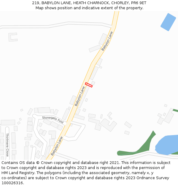 219, BABYLON LANE, HEATH CHARNOCK, CHORLEY, PR6 9ET: Location map and indicative extent of plot