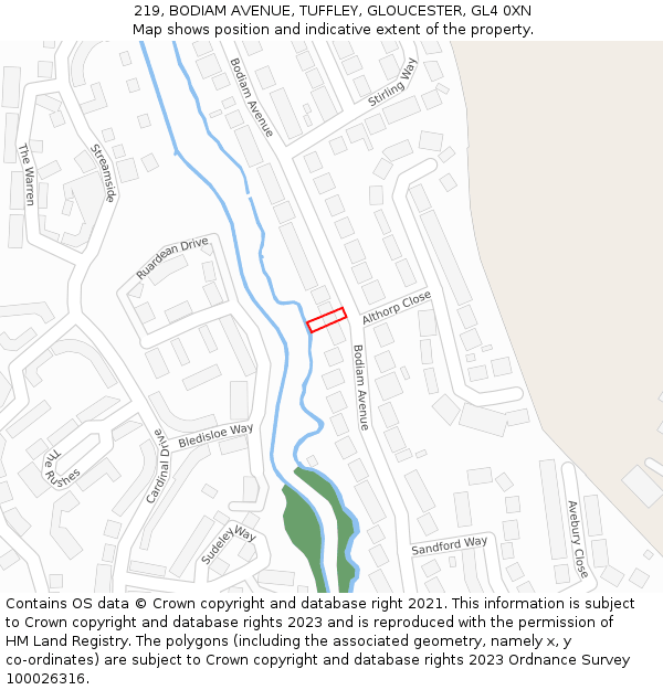 219, BODIAM AVENUE, TUFFLEY, GLOUCESTER, GL4 0XN: Location map and indicative extent of plot