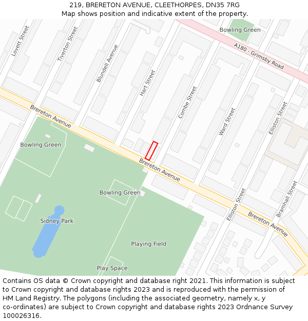 219, BRERETON AVENUE, CLEETHORPES, DN35 7RG: Location map and indicative extent of plot