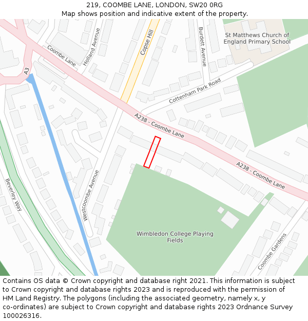 219, COOMBE LANE, LONDON, SW20 0RG: Location map and indicative extent of plot