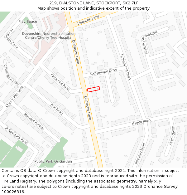 219, DIALSTONE LANE, STOCKPORT, SK2 7LF: Location map and indicative extent of plot