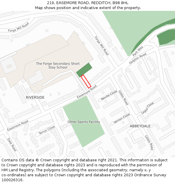 219, EASEMORE ROAD, REDDITCH, B98 8HL: Location map and indicative extent of plot