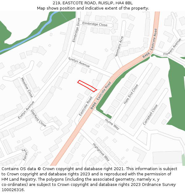 219, EASTCOTE ROAD, RUISLIP, HA4 8BL: Location map and indicative extent of plot