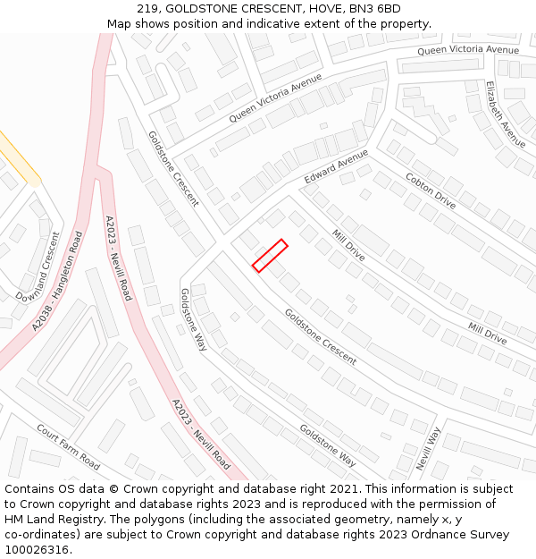 219, GOLDSTONE CRESCENT, HOVE, BN3 6BD: Location map and indicative extent of plot