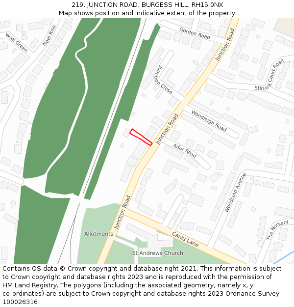 219, JUNCTION ROAD, BURGESS HILL, RH15 0NX: Location map and indicative extent of plot