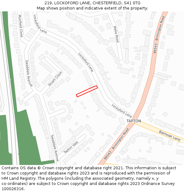 219, LOCKOFORD LANE, CHESTERFIELD, S41 0TG: Location map and indicative extent of plot