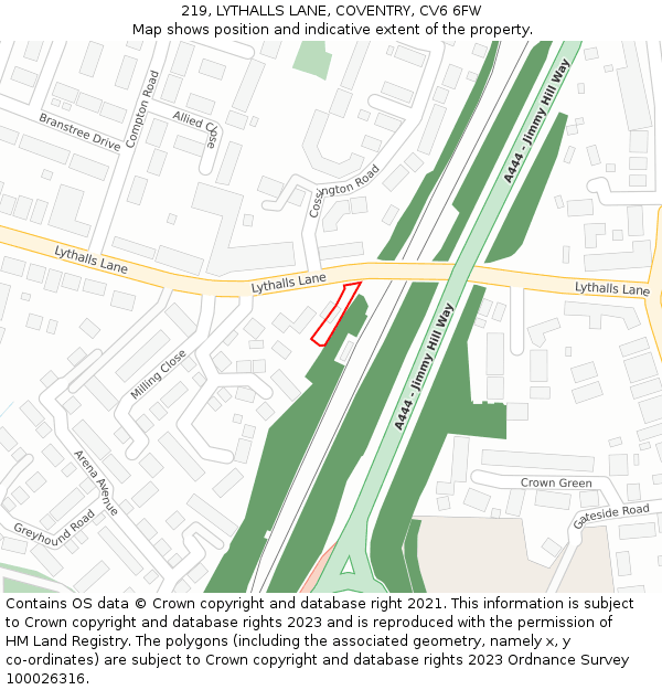 219, LYTHALLS LANE, COVENTRY, CV6 6FW: Location map and indicative extent of plot