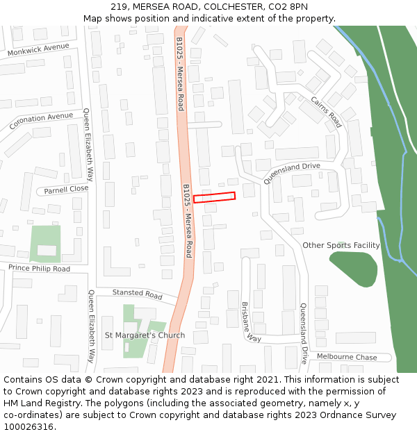 219, MERSEA ROAD, COLCHESTER, CO2 8PN: Location map and indicative extent of plot