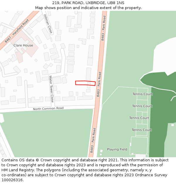 219, PARK ROAD, UXBRIDGE, UB8 1NS: Location map and indicative extent of plot