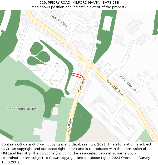 219, PRIORY ROAD, MILFORD HAVEN, SA73 2EB: Location map and indicative extent of plot