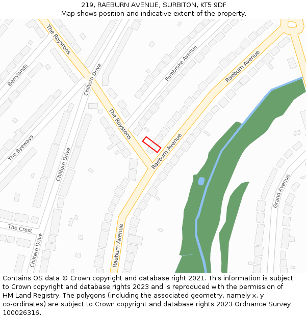 219, RAEBURN AVENUE, SURBITON, KT5 9DF: Location map and indicative extent of plot