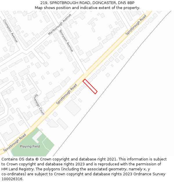 219, SPROTBROUGH ROAD, DONCASTER, DN5 8BP: Location map and indicative extent of plot