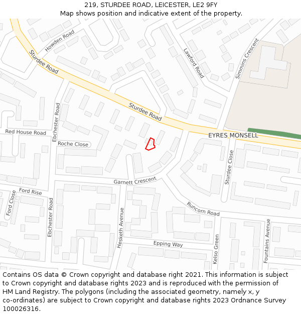 219, STURDEE ROAD, LEICESTER, LE2 9FY: Location map and indicative extent of plot