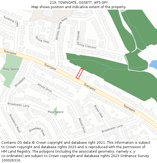 219, TOWNGATE, OSSETT, WF5 0PY: Location map and indicative extent of plot