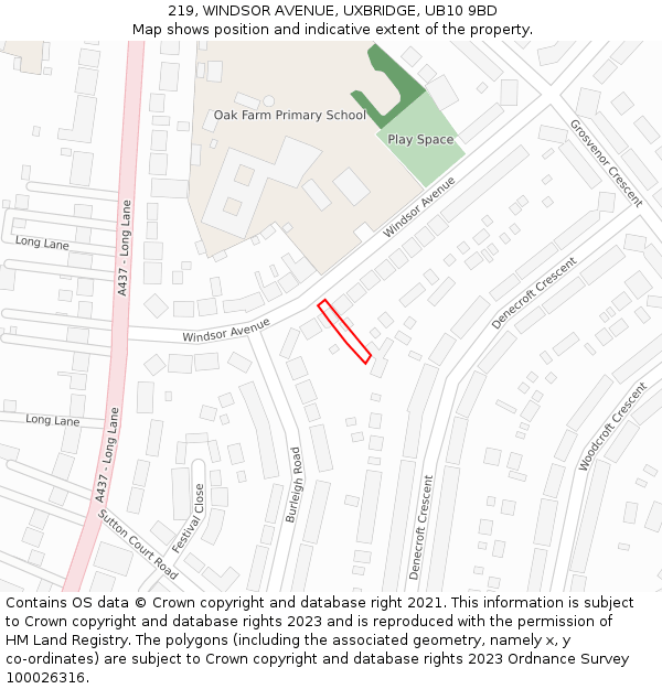 219, WINDSOR AVENUE, UXBRIDGE, UB10 9BD: Location map and indicative extent of plot