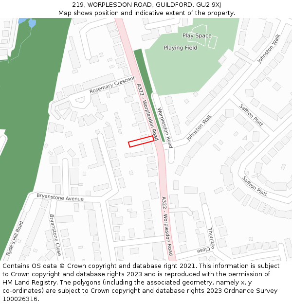 219, WORPLESDON ROAD, GUILDFORD, GU2 9XJ: Location map and indicative extent of plot