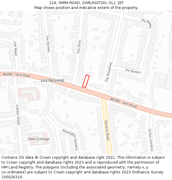 219, YARM ROAD, DARLINGTON, DL1 1EF: Location map and indicative extent of plot