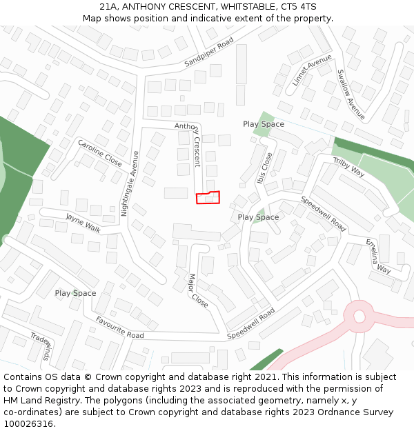 21A, ANTHONY CRESCENT, WHITSTABLE, CT5 4TS: Location map and indicative extent of plot