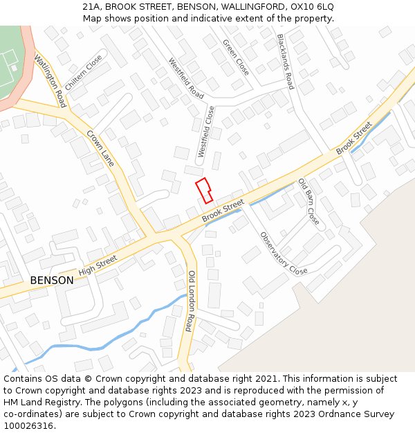 21A, BROOK STREET, BENSON, WALLINGFORD, OX10 6LQ: Location map and indicative extent of plot