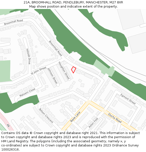 21A, BROOMHALL ROAD, PENDLEBURY, MANCHESTER, M27 8XR: Location map and indicative extent of plot