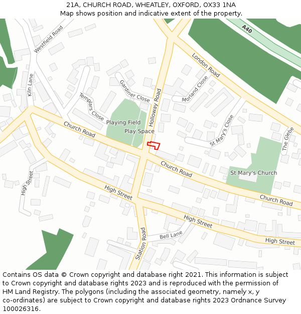 21A, CHURCH ROAD, WHEATLEY, OXFORD, OX33 1NA: Location map and indicative extent of plot