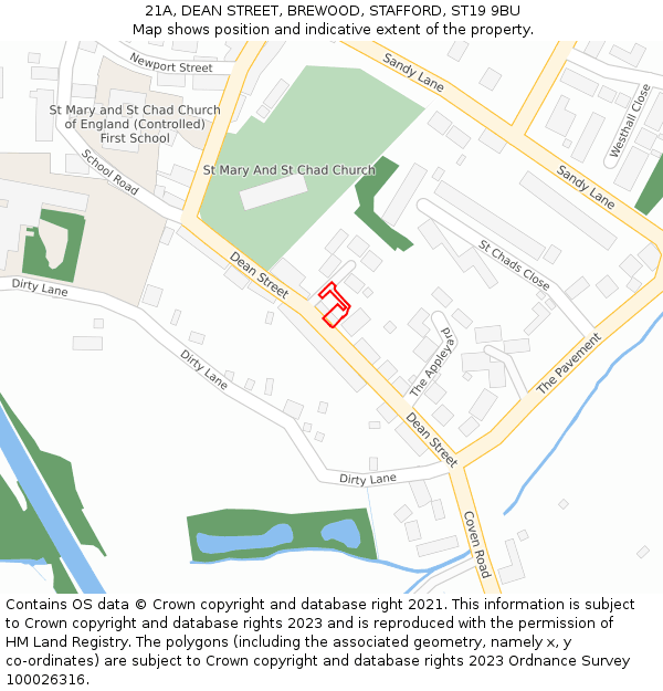 21A, DEAN STREET, BREWOOD, STAFFORD, ST19 9BU: Location map and indicative extent of plot