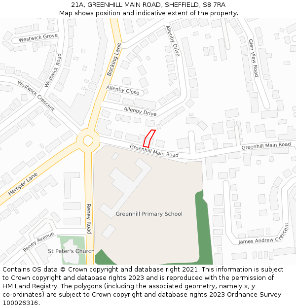 21A, GREENHILL MAIN ROAD, SHEFFIELD, S8 7RA: Location map and indicative extent of plot