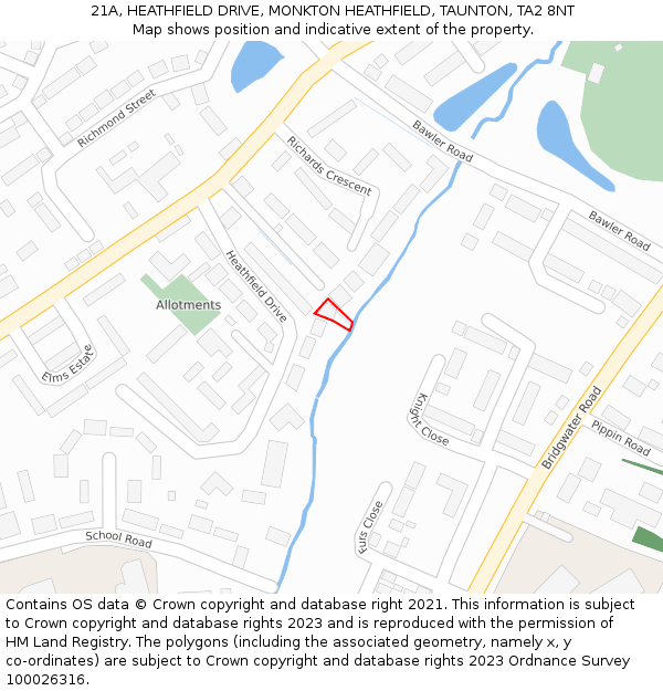 21A, HEATHFIELD DRIVE, MONKTON HEATHFIELD, TAUNTON, TA2 8NT: Location map and indicative extent of plot