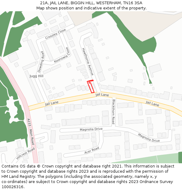 21A, JAIL LANE, BIGGIN HILL, WESTERHAM, TN16 3SA: Location map and indicative extent of plot