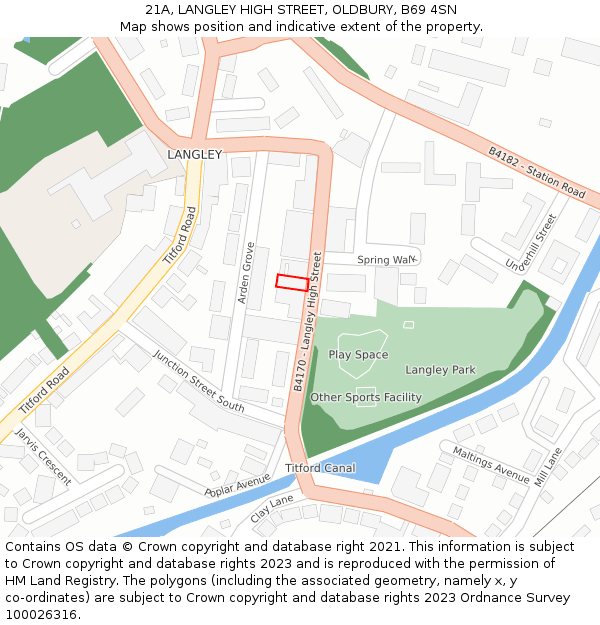 21A, LANGLEY HIGH STREET, OLDBURY, B69 4SN: Location map and indicative extent of plot