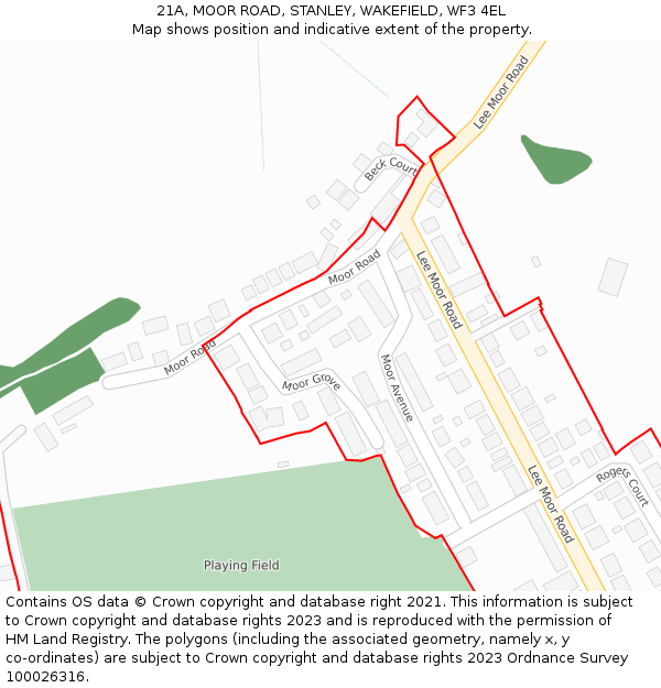 21A, MOOR ROAD, STANLEY, WAKEFIELD, WF3 4EL: Location map and indicative extent of plot