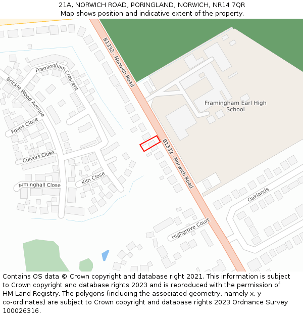 21A, NORWICH ROAD, PORINGLAND, NORWICH, NR14 7QR: Location map and indicative extent of plot