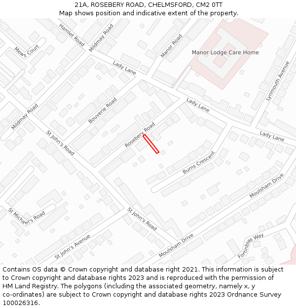 21A, ROSEBERY ROAD, CHELMSFORD, CM2 0TT: Location map and indicative extent of plot