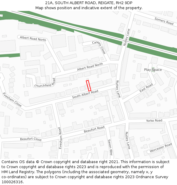21A, SOUTH ALBERT ROAD, REIGATE, RH2 9DP: Location map and indicative extent of plot