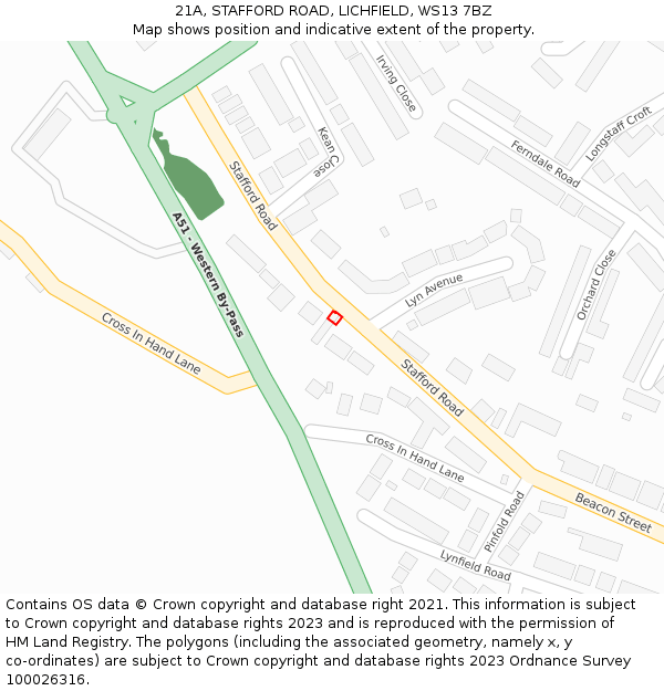 21A, STAFFORD ROAD, LICHFIELD, WS13 7BZ: Location map and indicative extent of plot