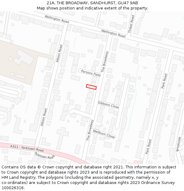 21A, THE BROADWAY, SANDHURST, GU47 9AB: Location map and indicative extent of plot
