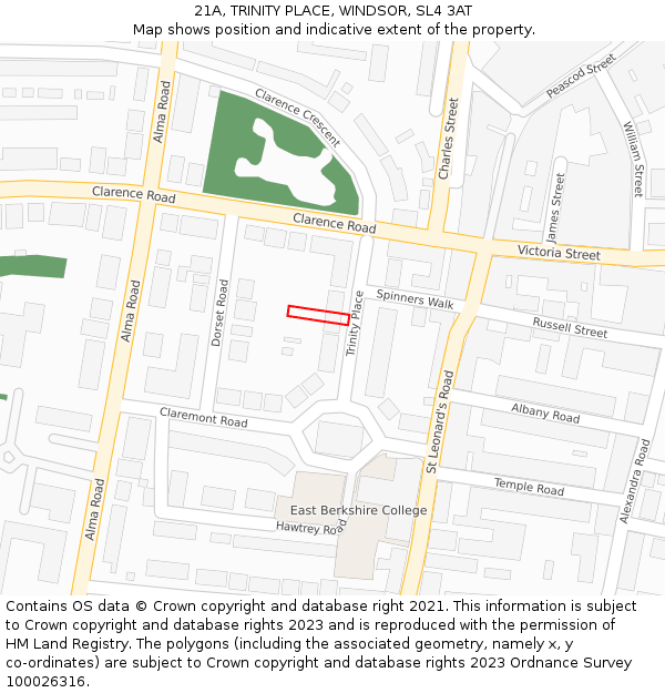 21A, TRINITY PLACE, WINDSOR, SL4 3AT: Location map and indicative extent of plot