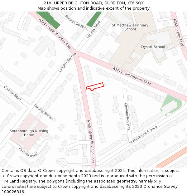 21A, UPPER BRIGHTON ROAD, SURBITON, KT6 6QX: Location map and indicative extent of plot