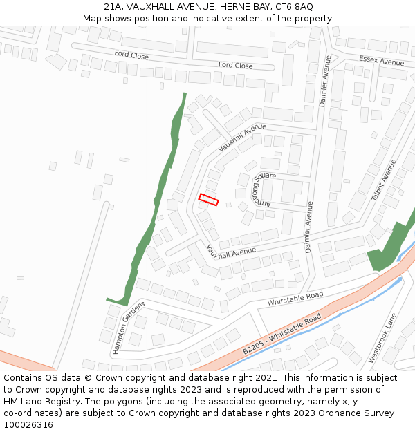 21A, VAUXHALL AVENUE, HERNE BAY, CT6 8AQ: Location map and indicative extent of plot