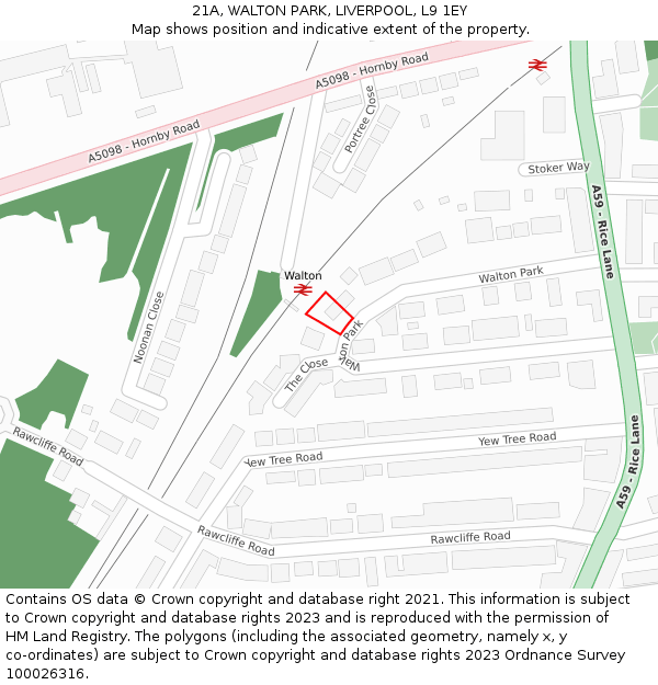 21A, WALTON PARK, LIVERPOOL, L9 1EY: Location map and indicative extent of plot