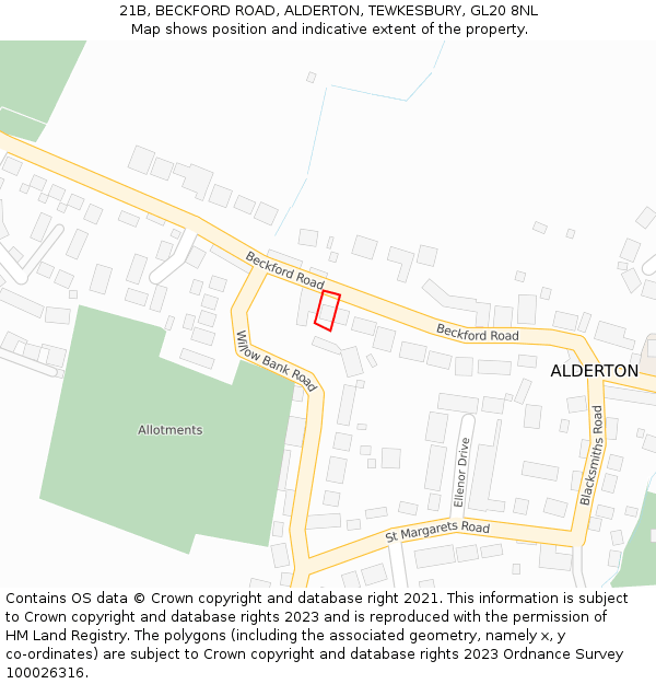21B, BECKFORD ROAD, ALDERTON, TEWKESBURY, GL20 8NL: Location map and indicative extent of plot