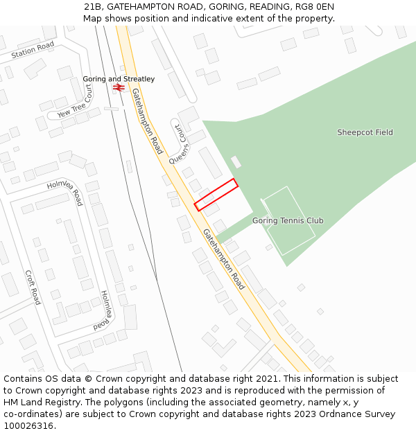 21B, GATEHAMPTON ROAD, GORING, READING, RG8 0EN: Location map and indicative extent of plot