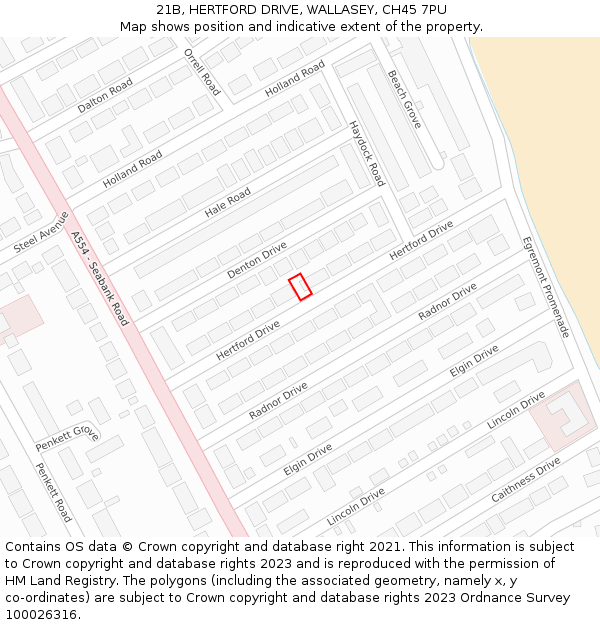 21B, HERTFORD DRIVE, WALLASEY, CH45 7PU: Location map and indicative extent of plot