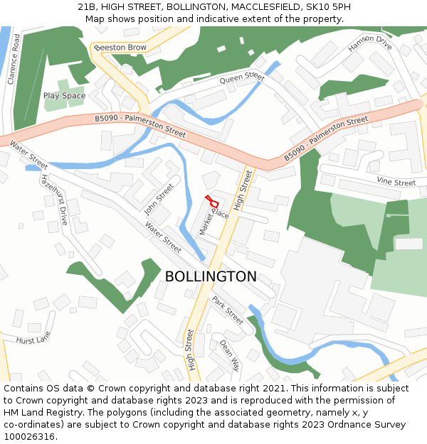 21B, HIGH STREET, BOLLINGTON, MACCLESFIELD, SK10 5PH: Location map and indicative extent of plot